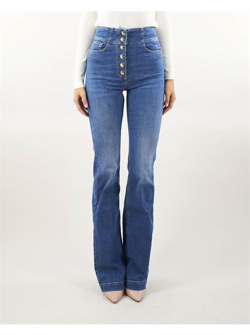 Bell-bottom stretch cotton jeans with central button placket Elisabetta Franchi ELISABETTA FRANCHI | Jeans | PJ66S46E2104